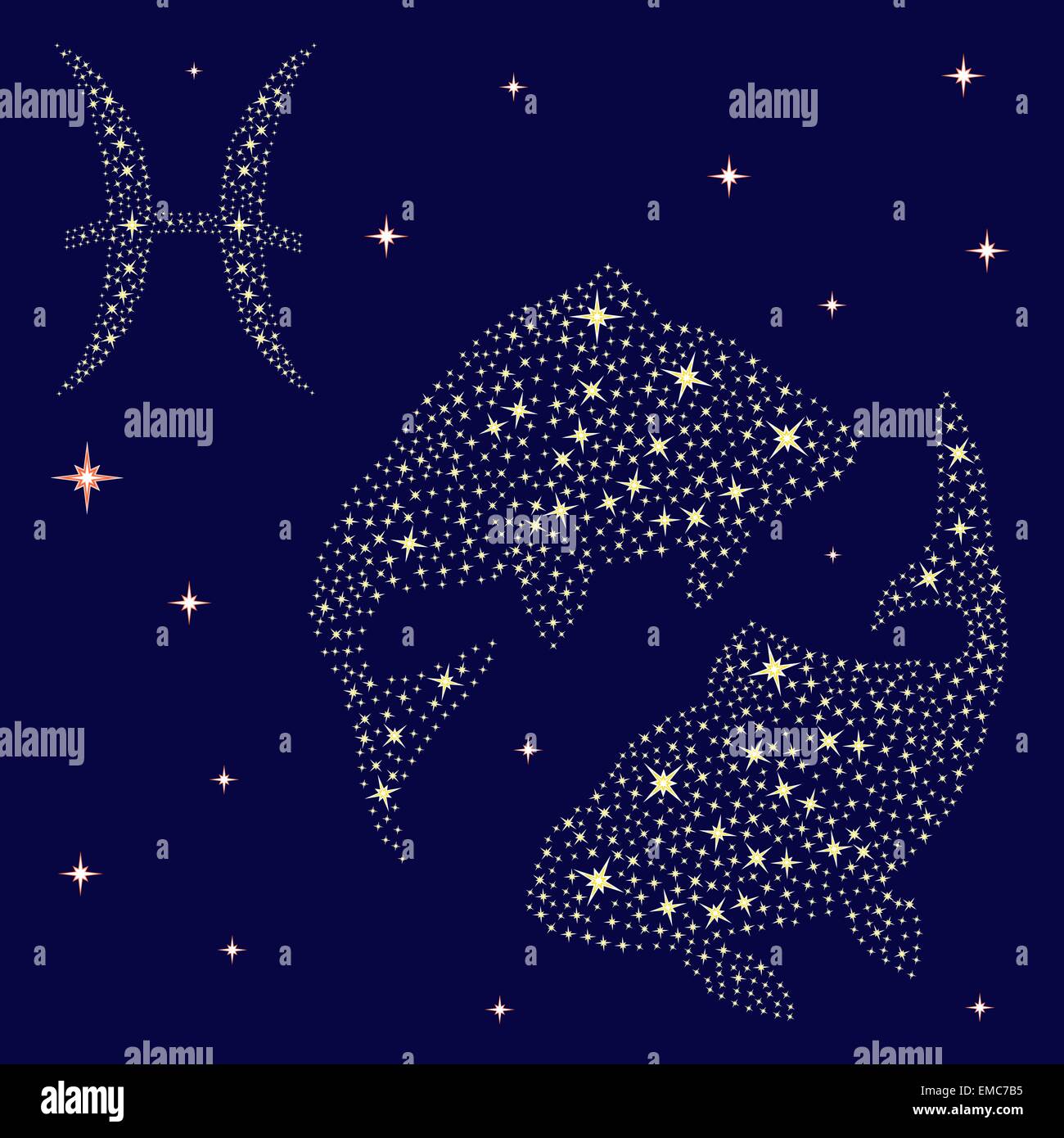 Segno zodiacale pesci sul cielo stellato Illustrazione Vettoriale