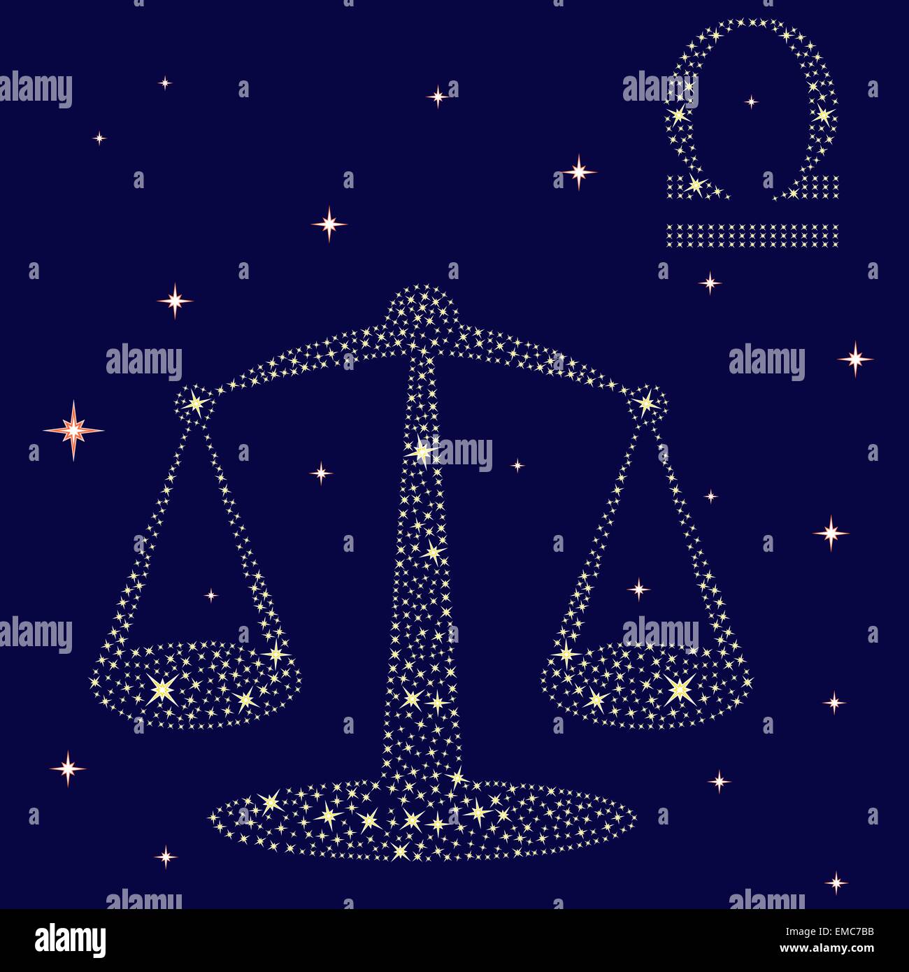 Segno zodiacale Libra sul cielo stellato Illustrazione Vettoriale