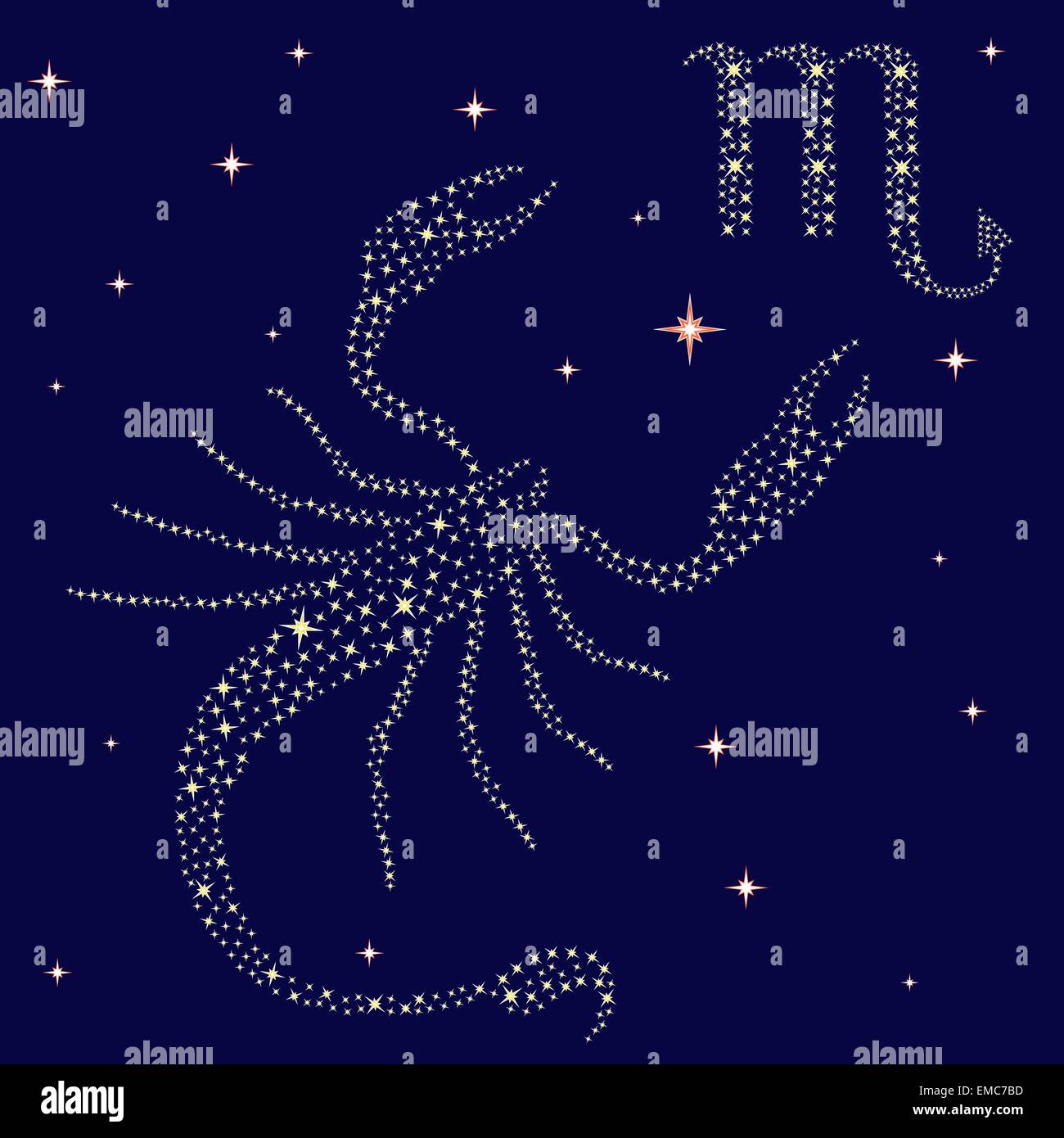 Segno zodiacale Scorpione sul cielo stellato Illustrazione Vettoriale