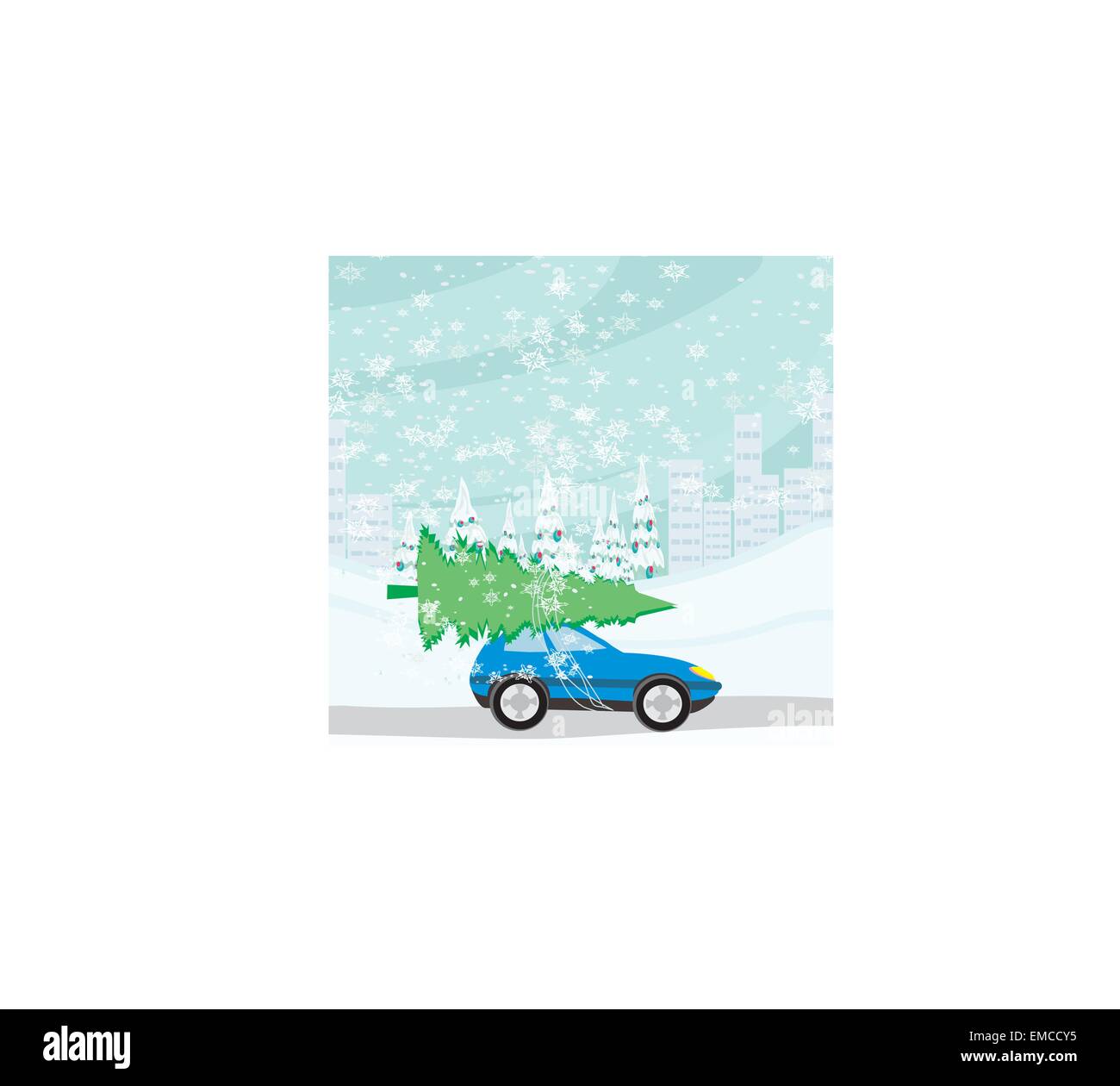 Auto con un albero di natale sul tetto Illustrazione Vettoriale