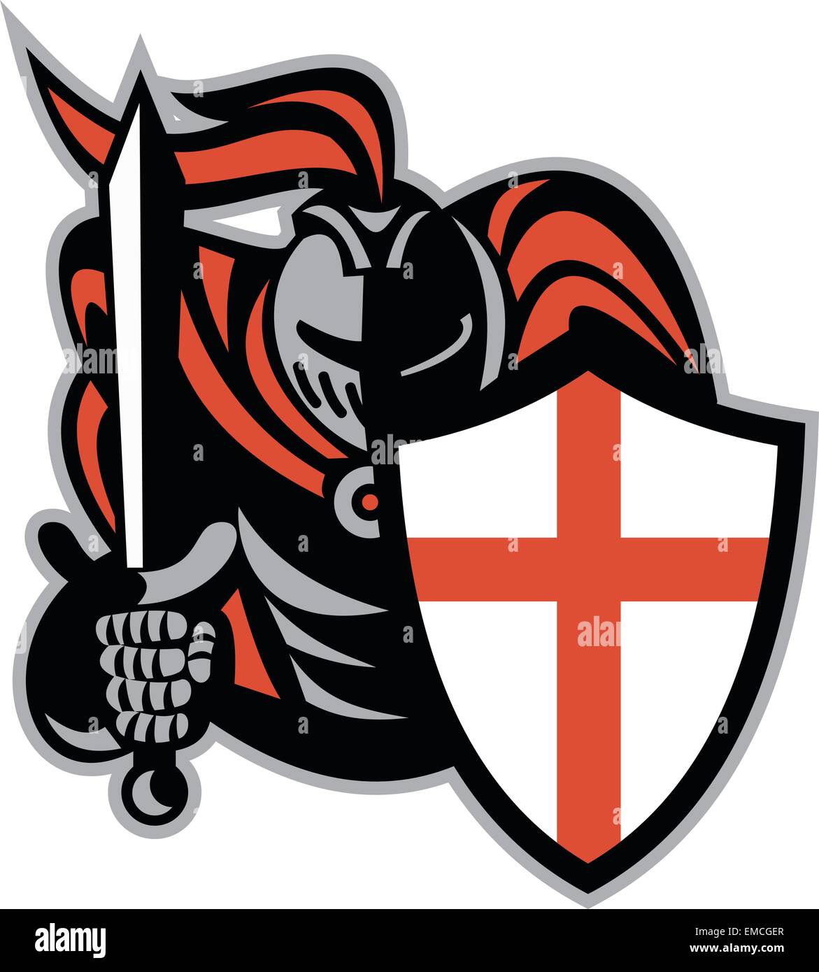 Il cavaliere inglese con la spada Inghilterra scudo retrò Illustrazione Vettoriale