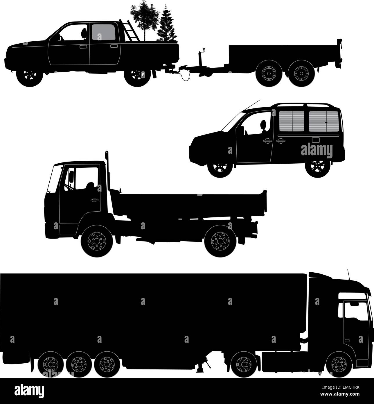 Trasporto raccolta di icone - vettore silhouette. Auto lavoro Illustrazione Vettoriale