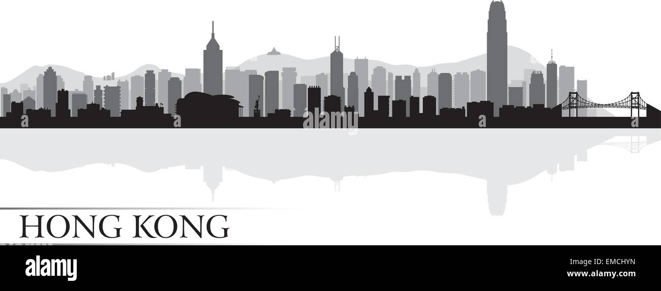 Della città di Hong Kong skyline silhouette sullo sfondo Illustrazione Vettoriale