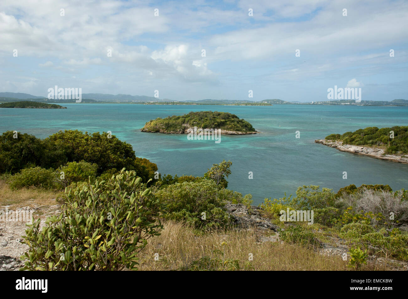 Grande Bird Island è un piccolo isolotto quasi tre chilometri al largo della costa nord-orientale di Antigua nei Caraibi. Foto Stock