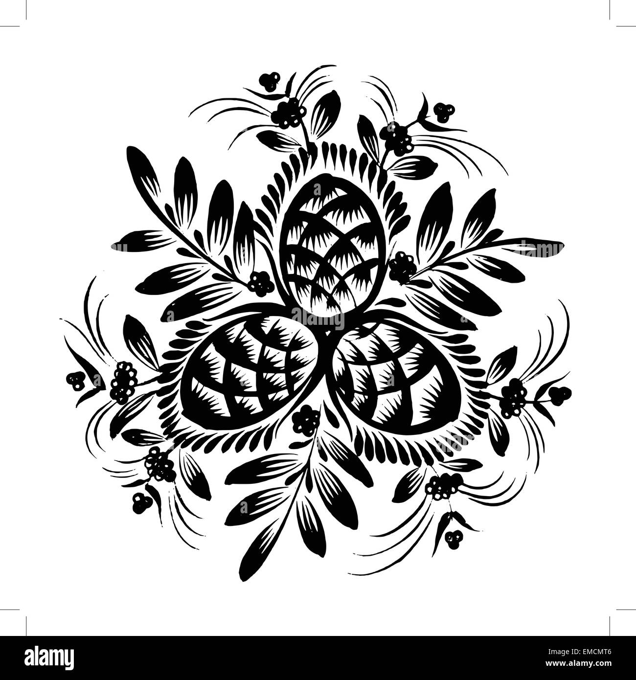 Silhouette decorativo pigna con aghi di pino Illustrazione Vettoriale