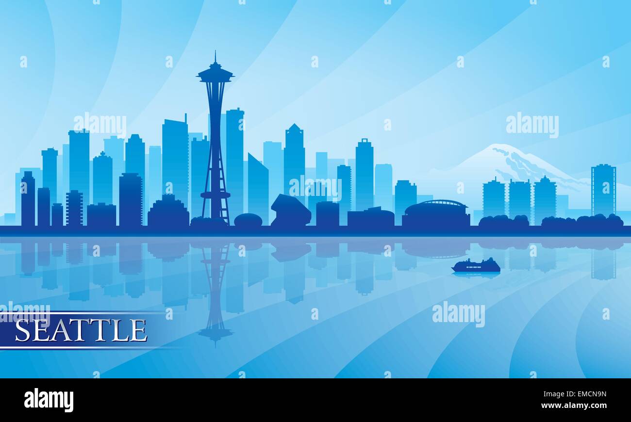 Seattle skyline della città sullo sfondo di silhouette Illustrazione Vettoriale