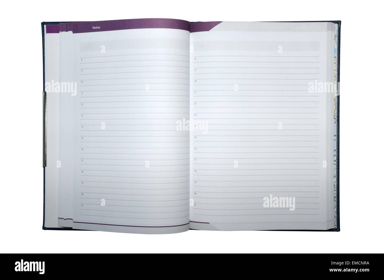 Aprire planner con il titolo " note " e contrassegnata ore Foto Stock