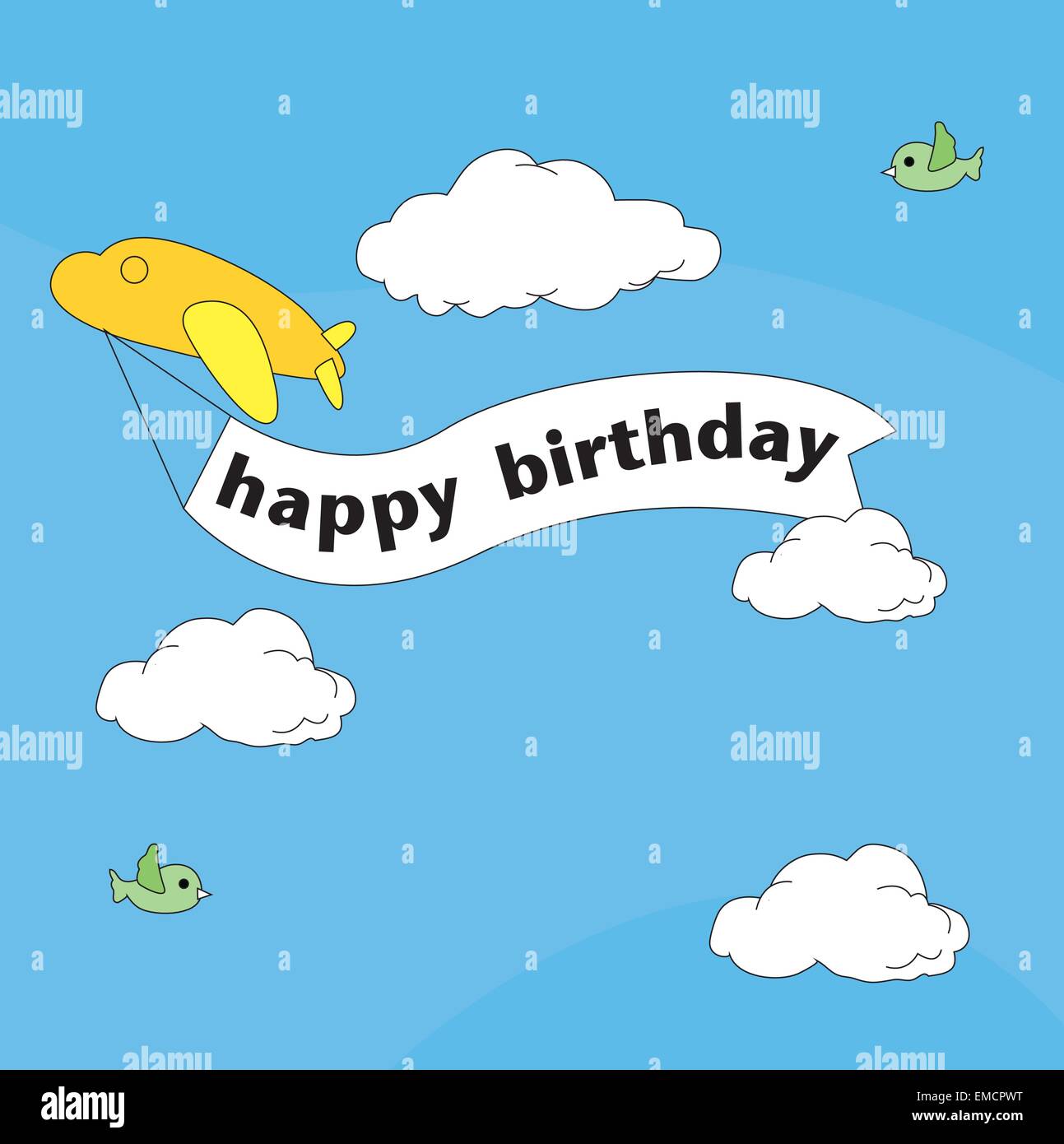 Buon compleanno con il piano e il cielo Illustrazione Vettoriale