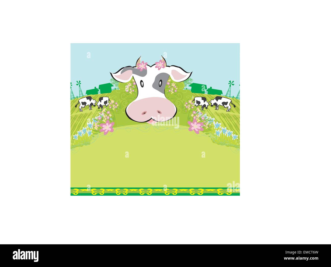 Le mucche pascolano nel prato - abstract funny illustrazione Illustrazione Vettoriale