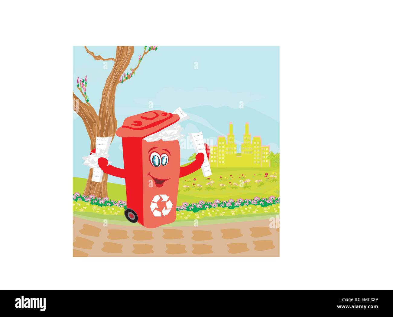 Il riciclaggio dello scomparto di rosso con documenti - illustrazione di carattere Illustrazione Vettoriale