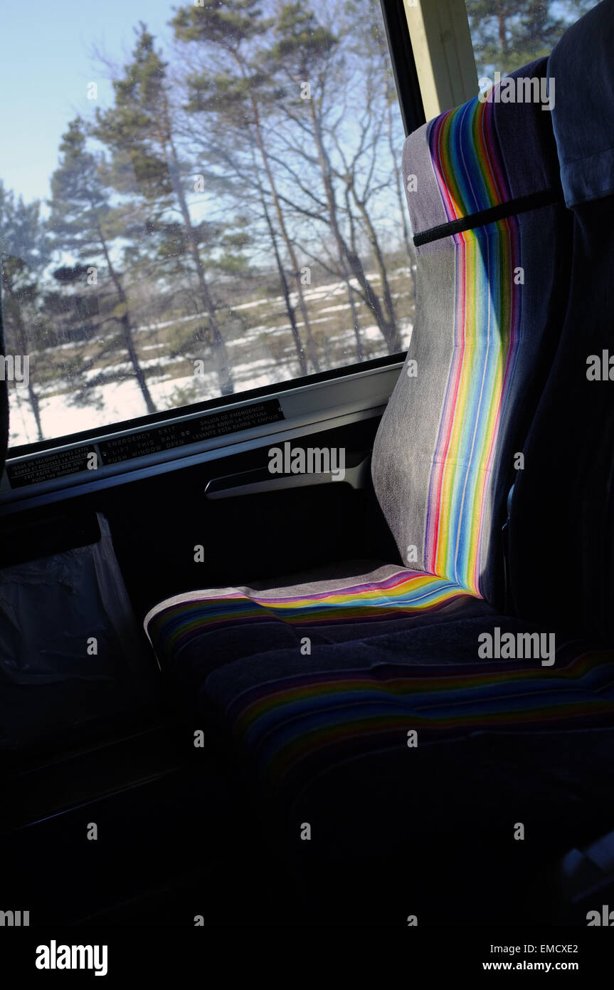 Sedi vuote su un levriero autobus che viaggia tra Barrie e Toronto in Ontario. Foto Stock