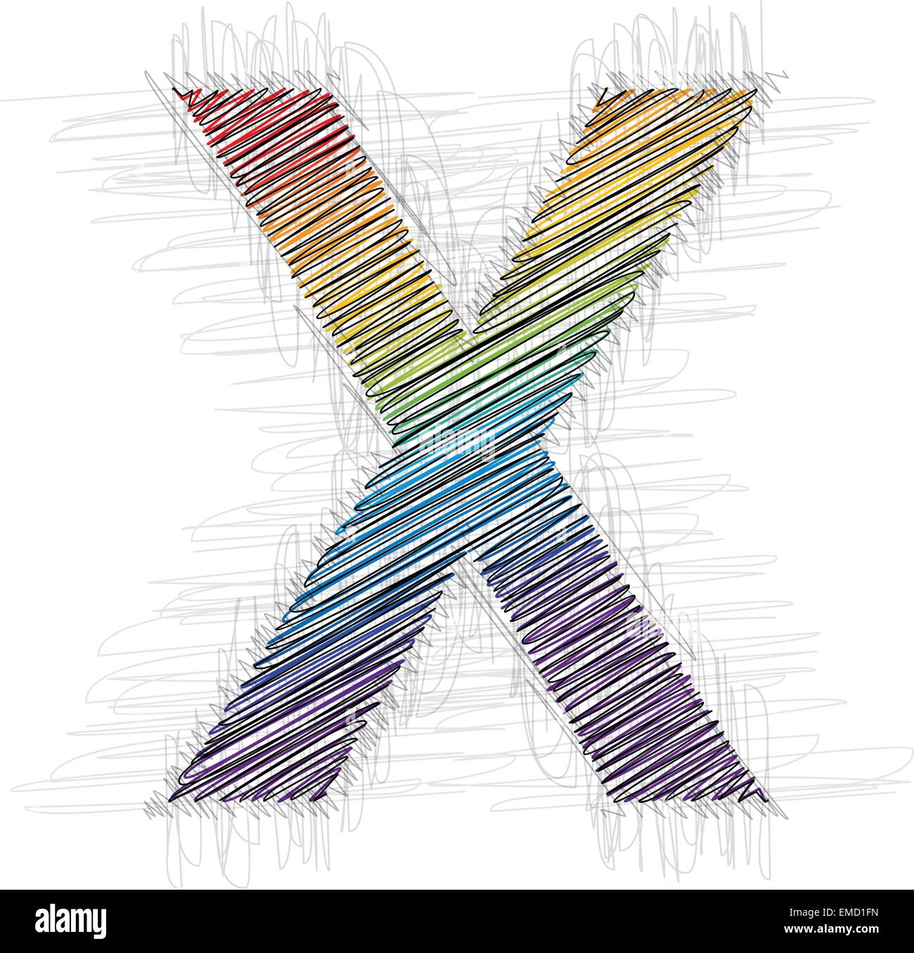 Disegnare a mano font lettera X Illustrazione Vettoriale