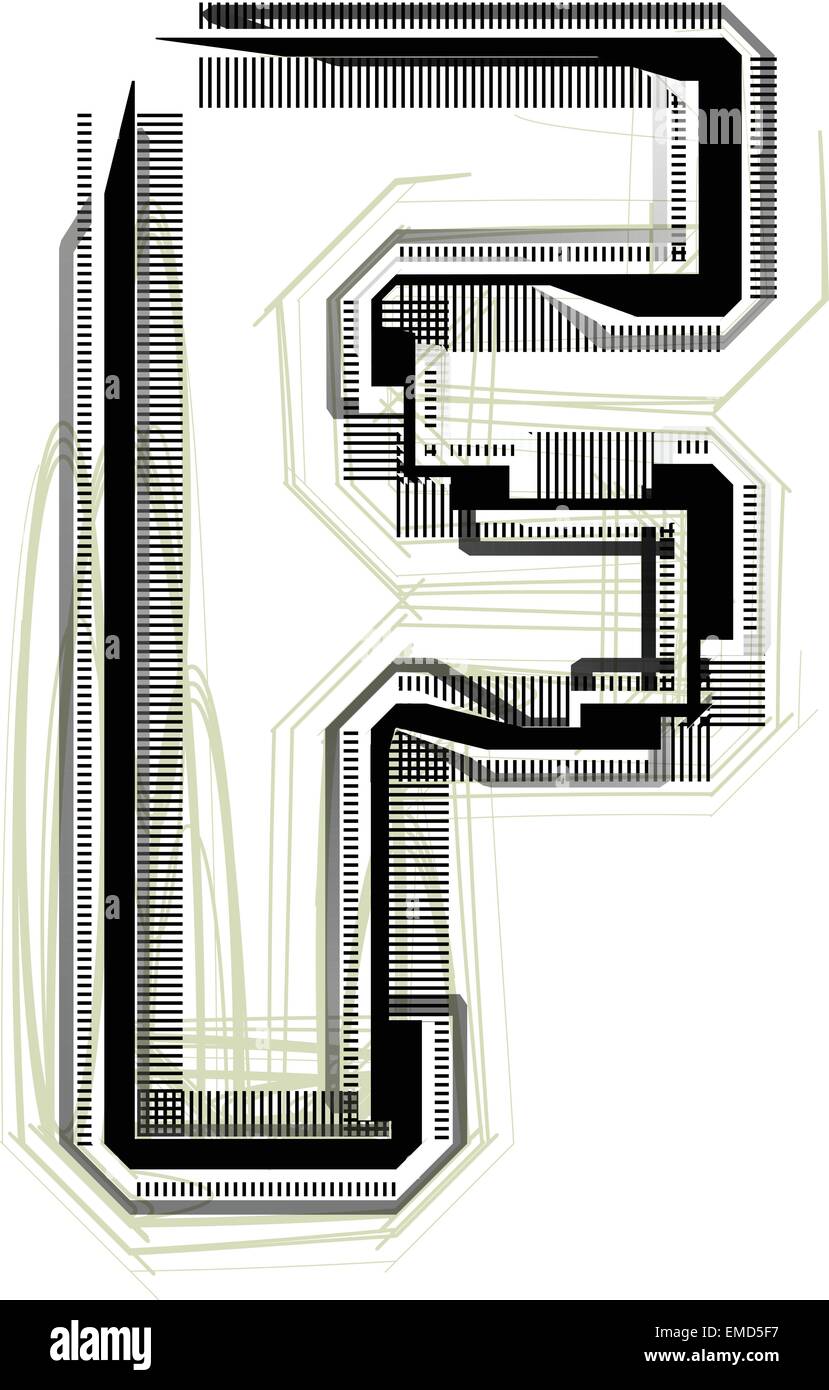 Font tecnologico. La lettera F Illustrazione Vettoriale