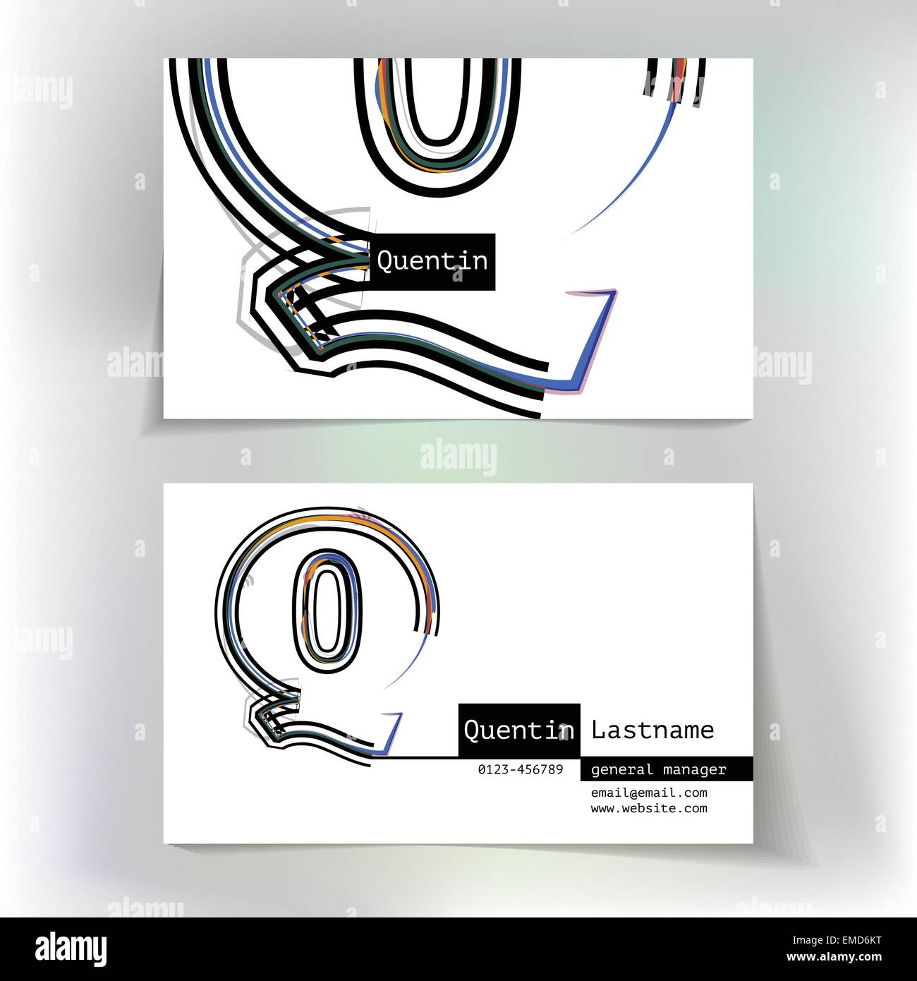 Business card design con la lettera Q Illustrazione Vettoriale