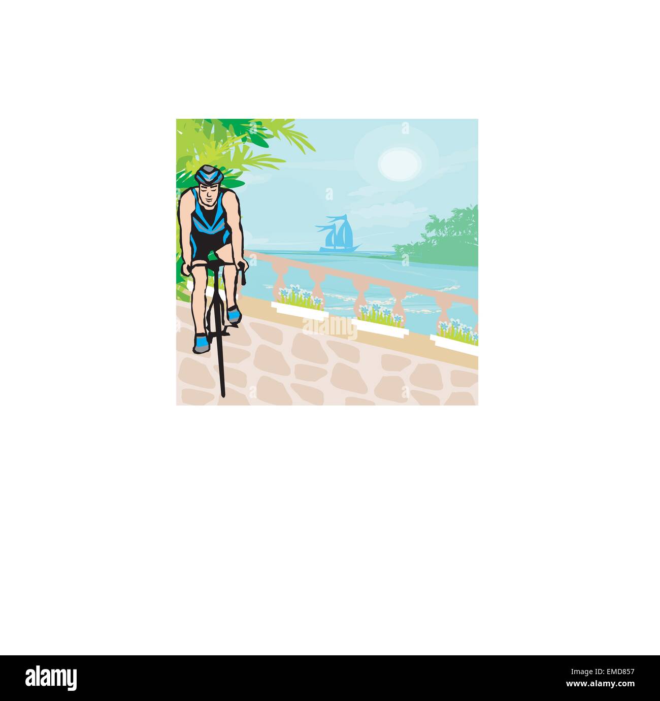 La formazione per i ciclisti in vacanza tropicale Illustrazione Vettoriale