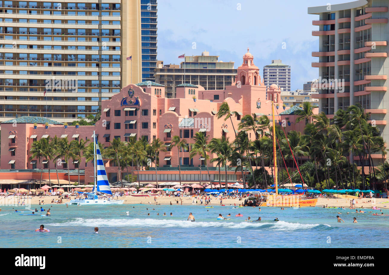 Hawaii, Oahu, Waikiki, Sheraton Royal Hawaiian Hotel Foto Stock