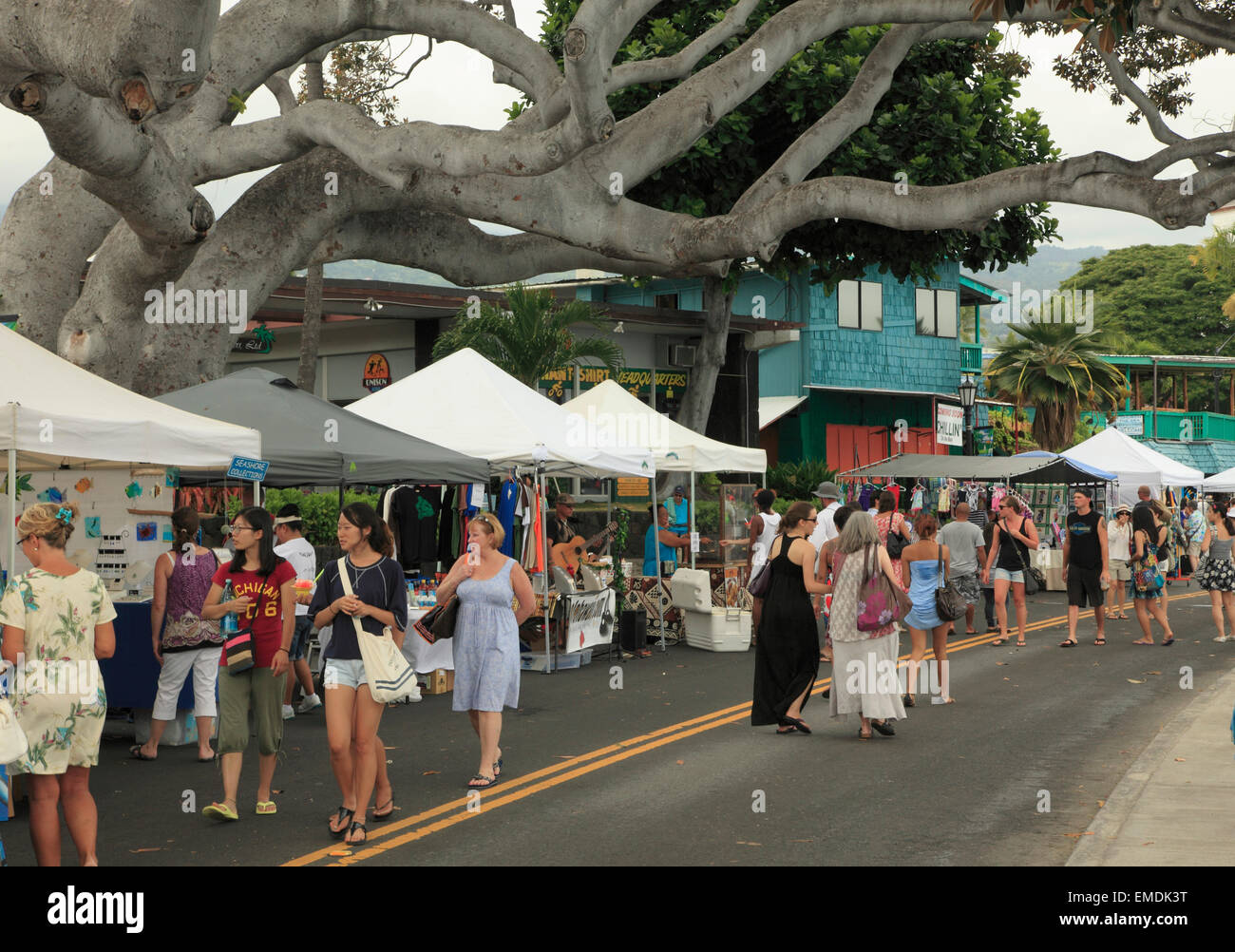 Hawaii Big Island, Kailua-Kona, Ali'i Drive, street market, persone Foto Stock