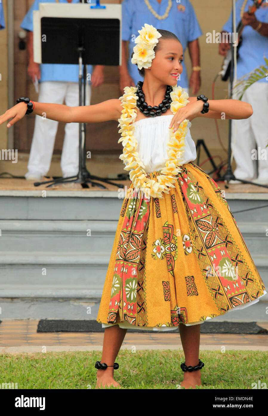 Hawaii Big Island, Kailua-Kona, hula mostrano, ballerino Foto Stock