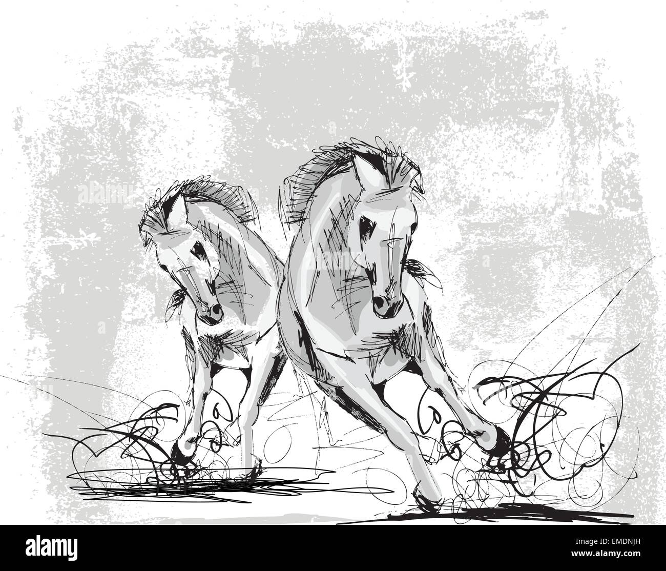 Schizzo di cavalli in esecuzione Illustrazione Vettoriale