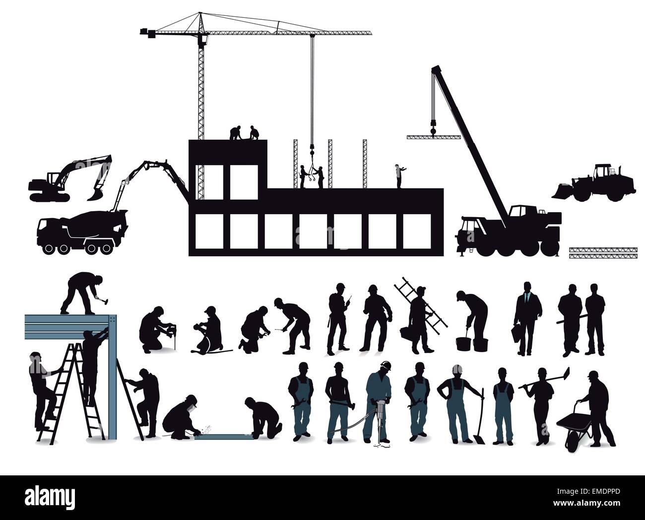 Progetto di costruzione con lavoratori edili Illustrazione Vettoriale