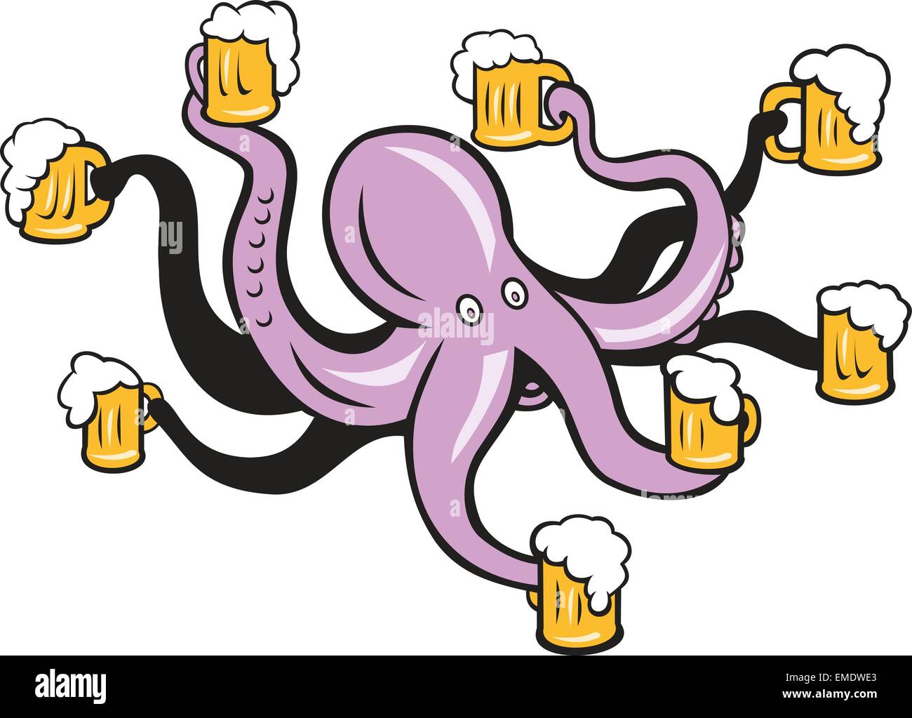 Il polpo tenendo la tazza di birra tentacoli Illustrazione Vettoriale