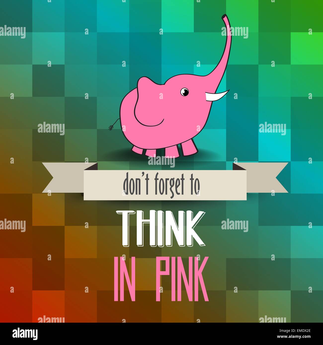 Poster con Pink Elephant e il messaggio " non dimenticate di pensare in Illustrazione Vettoriale