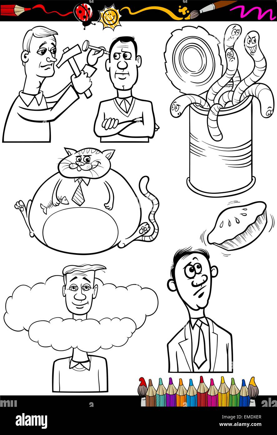 Cartoon proverbi impostata per il libro da colorare Illustrazione Vettoriale
