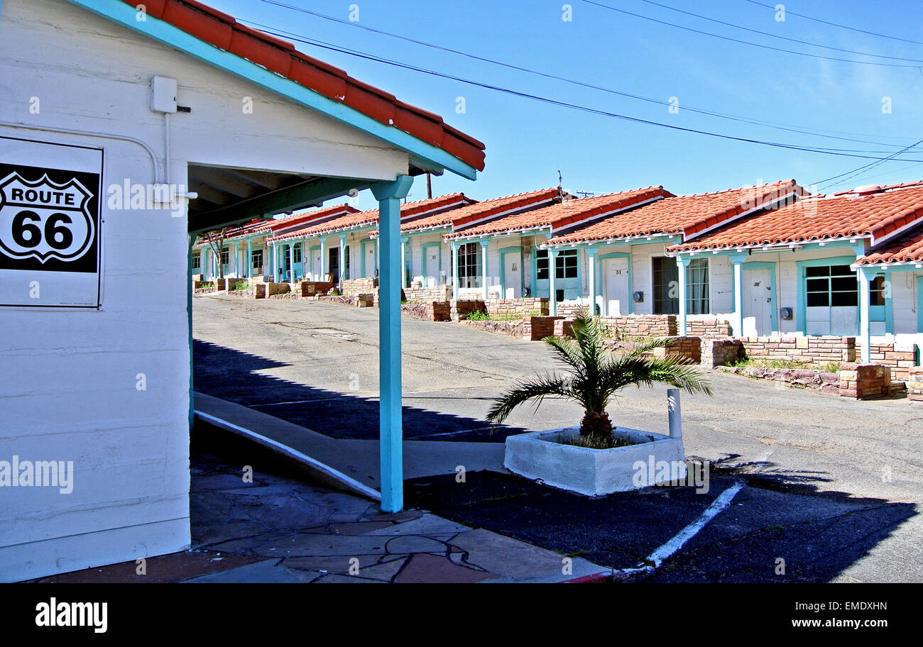 Vista dello storico El Rancho Motel sulla route 66 in Barstow California Foto Stock