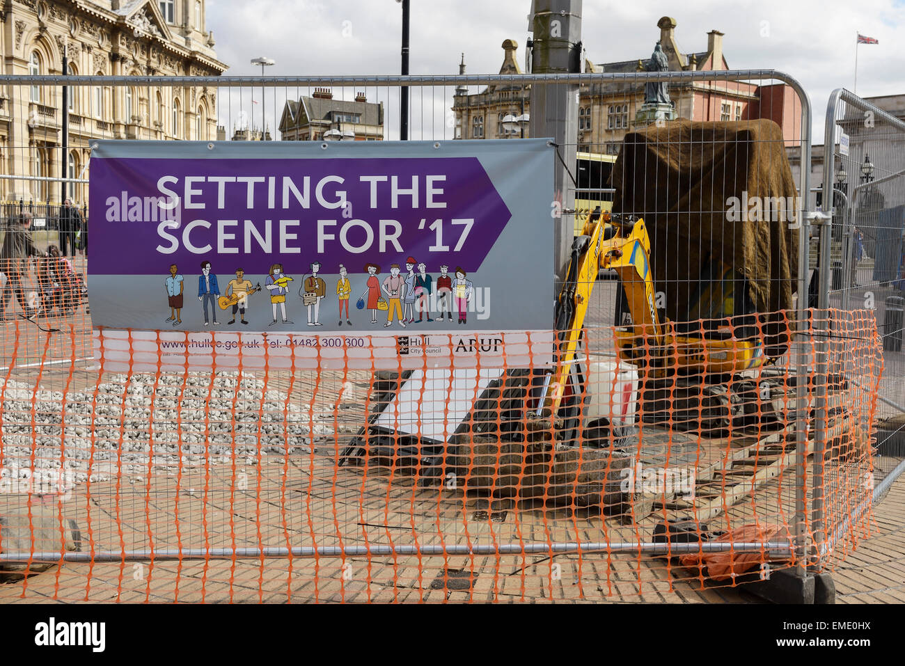I lavori comunali nel centro di Hull in preparazione per il Regno Unito per Città della cultura 2017 Foto Stock