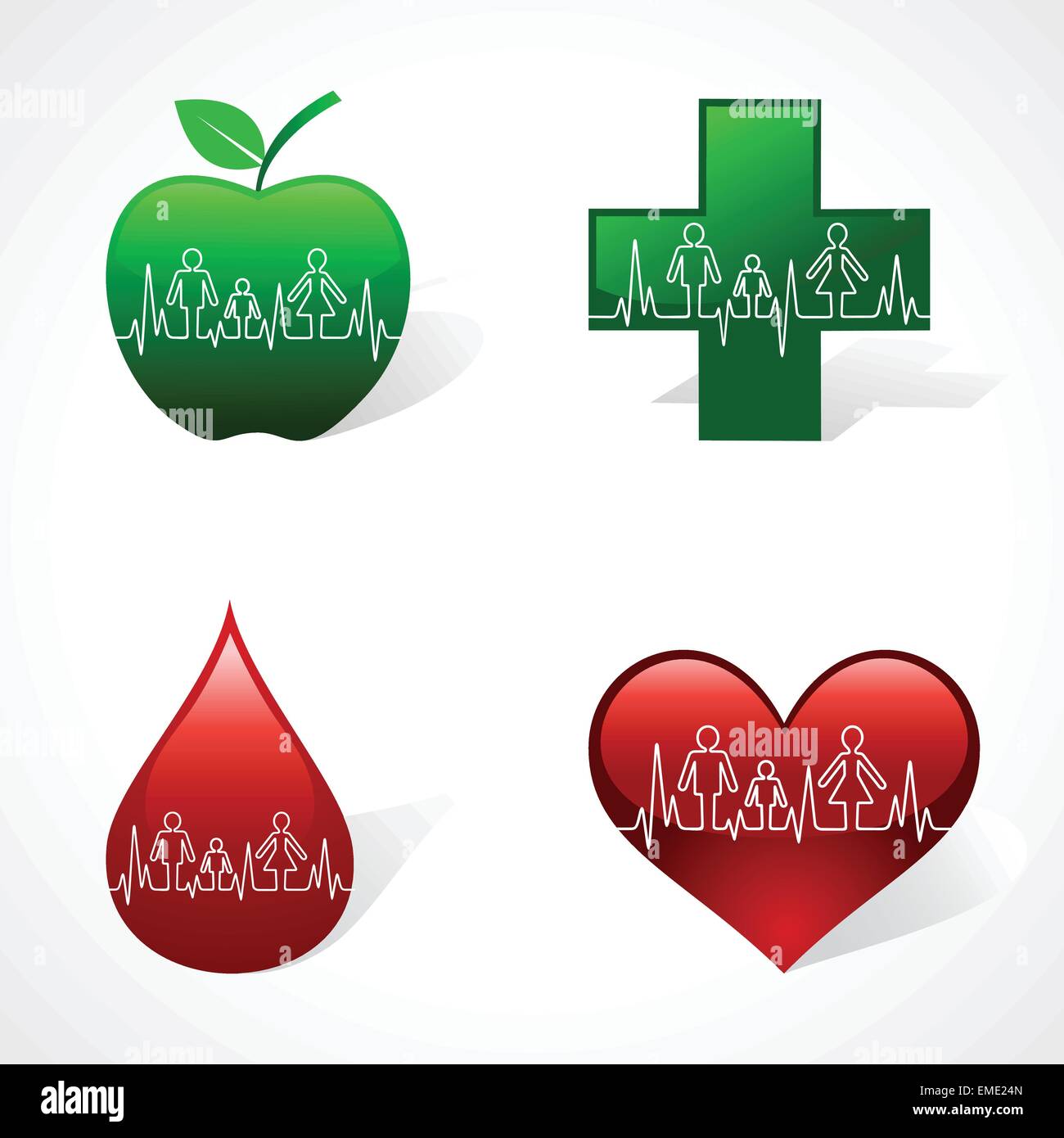 Heartbeat rendere la famiglia all'interno icona diversa icona mediche Illustrazione Vettoriale