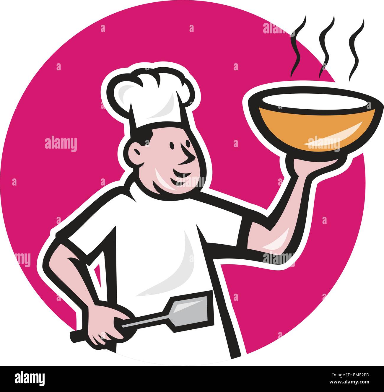 Chef di cucina Azienda ciotola ovale Cartoon Illustrazione Vettoriale