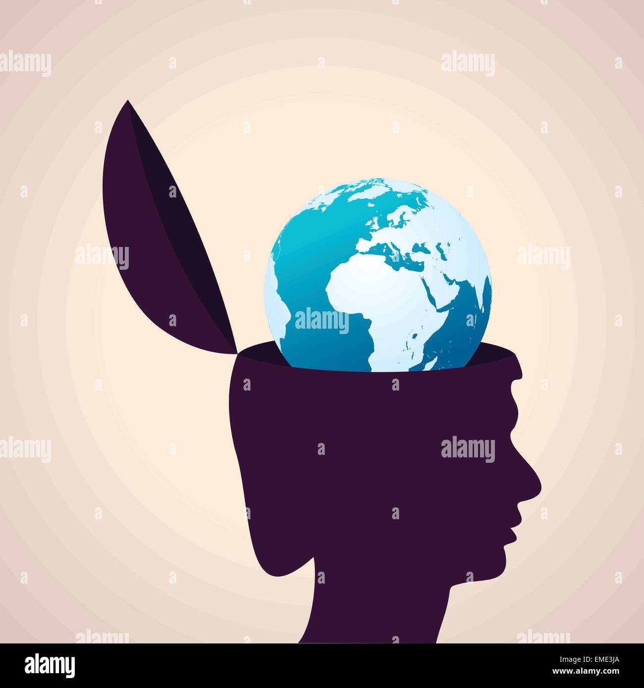 Illustrazione del concetto di pensiero-testa umana con icona di messa a terra Illustrazione Vettoriale