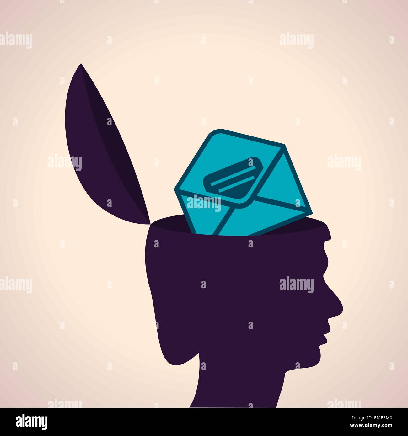 Illustrazione del concetto di pensiero-testa umana con il simbolo della busta Illustrazione Vettoriale