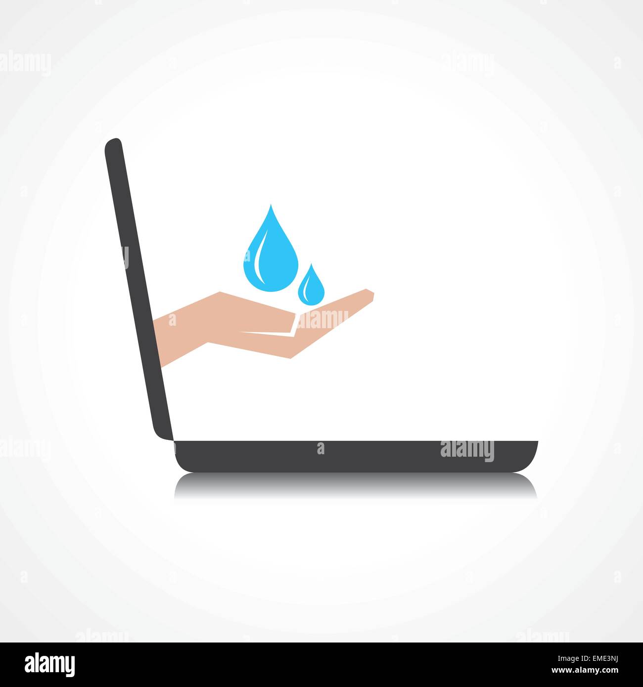 Mano che trattiene le gocce d'acqua proviene dal computer portatile schermo vettore di stock Illustrazione Vettoriale