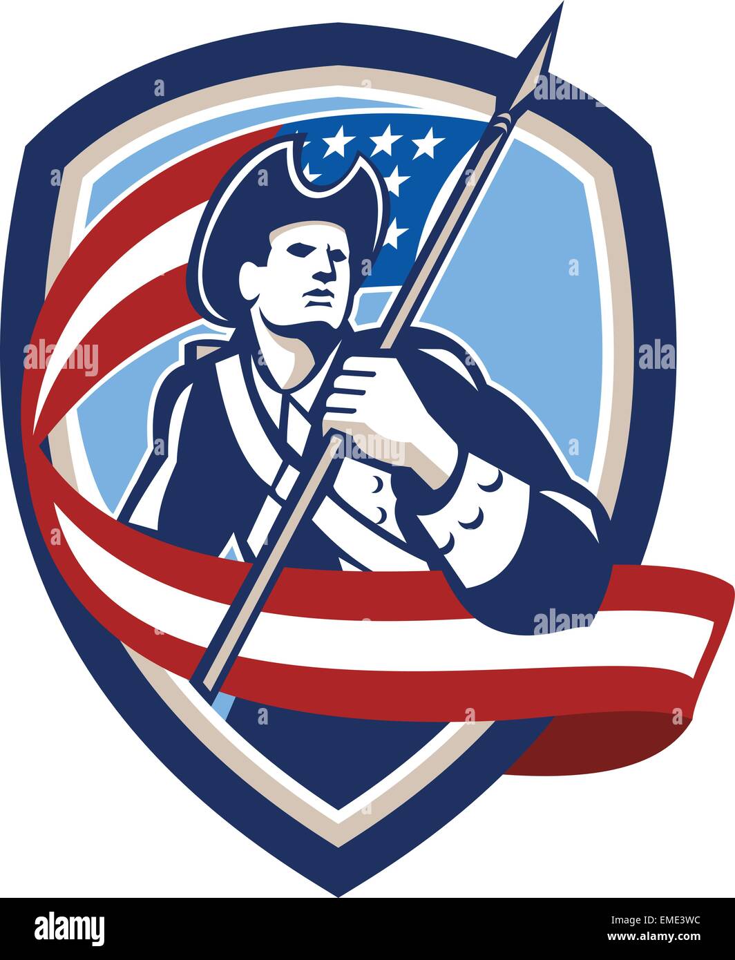 American Patriot soldato sventola Bandiera Shield Illustrazione Vettoriale