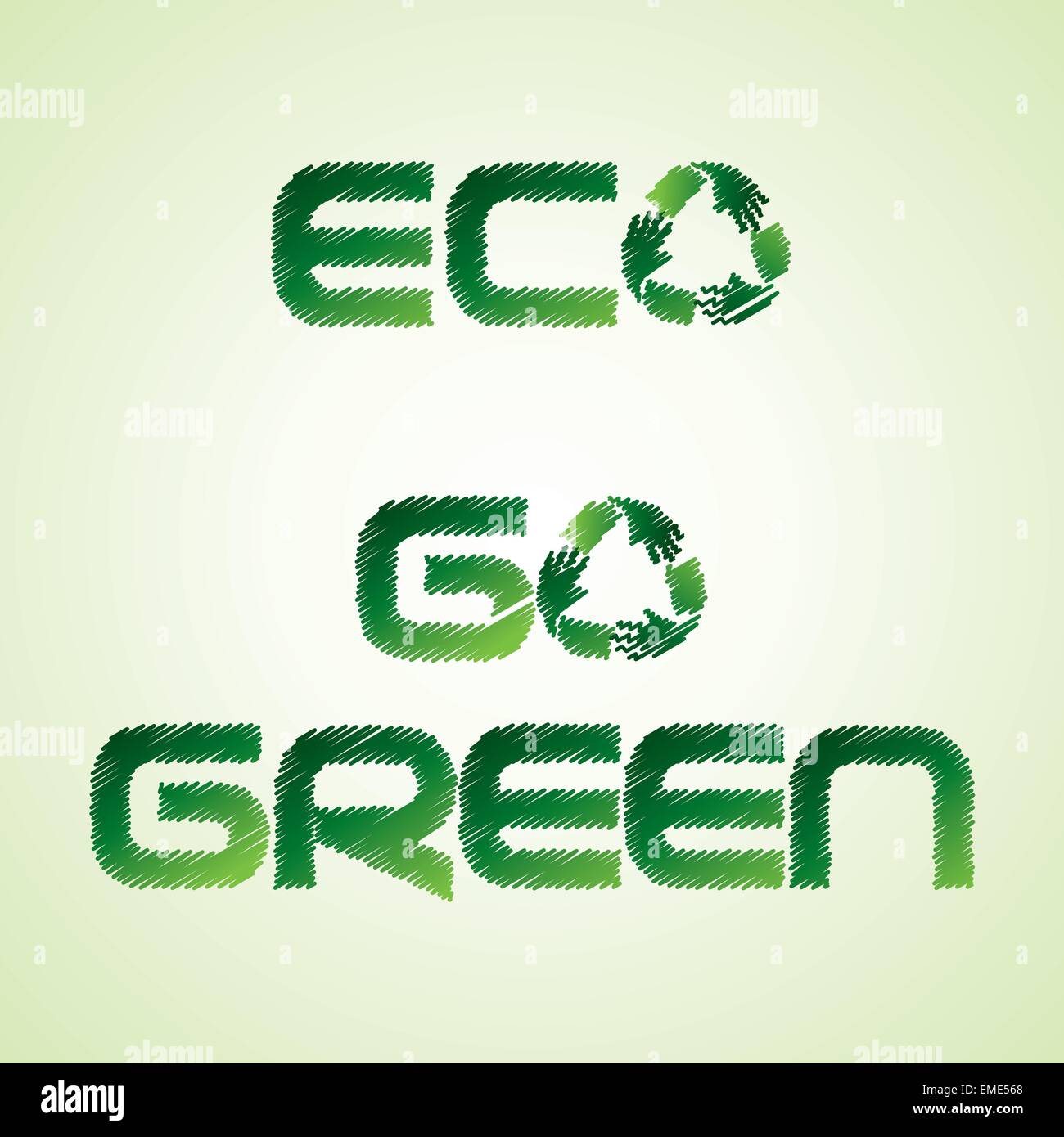 Abbozzate eco e go green parola fare da riciclare icona della mano - illustrazione vettoriale Illustrazione Vettoriale