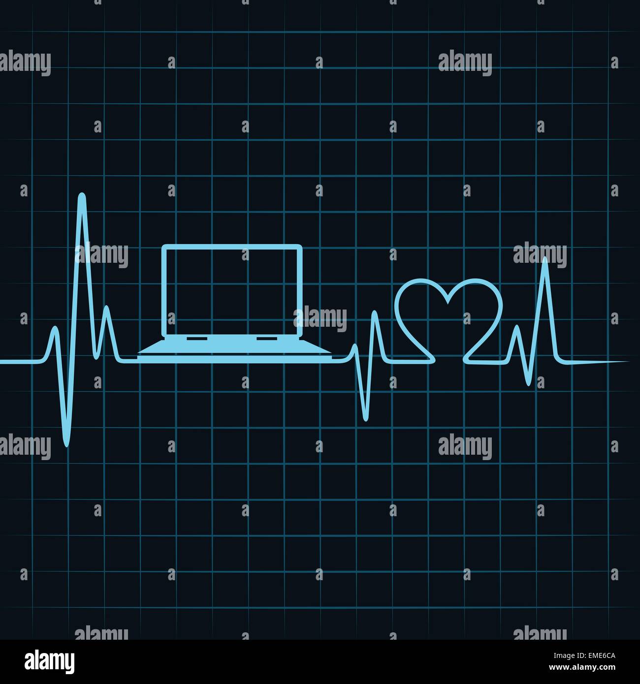 La tecnologia medica concetto, battito cardiaco fanno un laptop Illustrazione Vettoriale