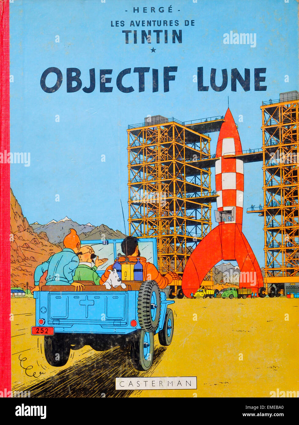 "Objectif Lune" 1940/50s vintage Tintin copertina del libro. Foto Stock