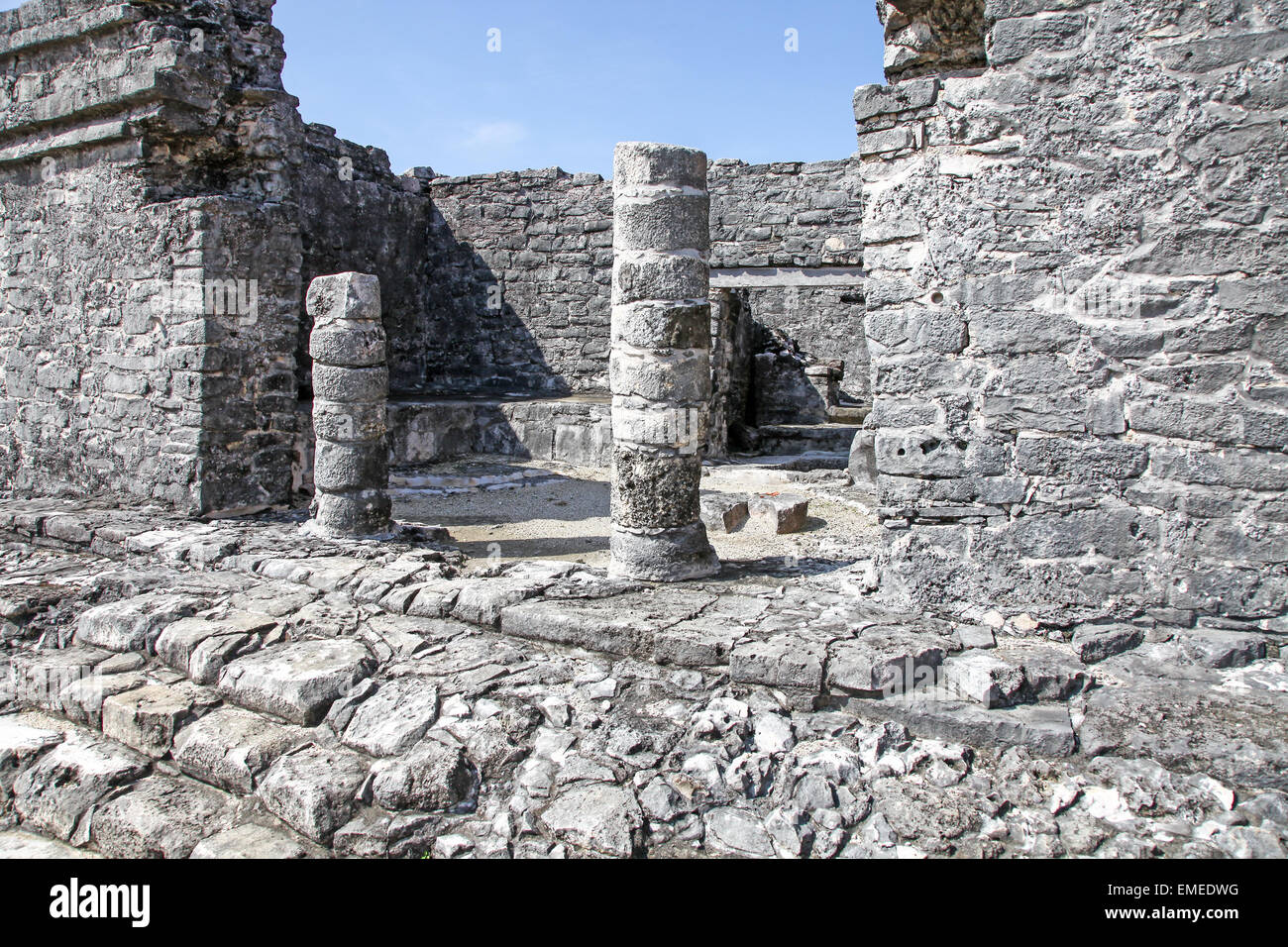 Tulum, rovine del sito di un precolombiana Maya la civiltà Maya città murata Yucatán Penisola, Quintana Roo, Messico Foto Stock