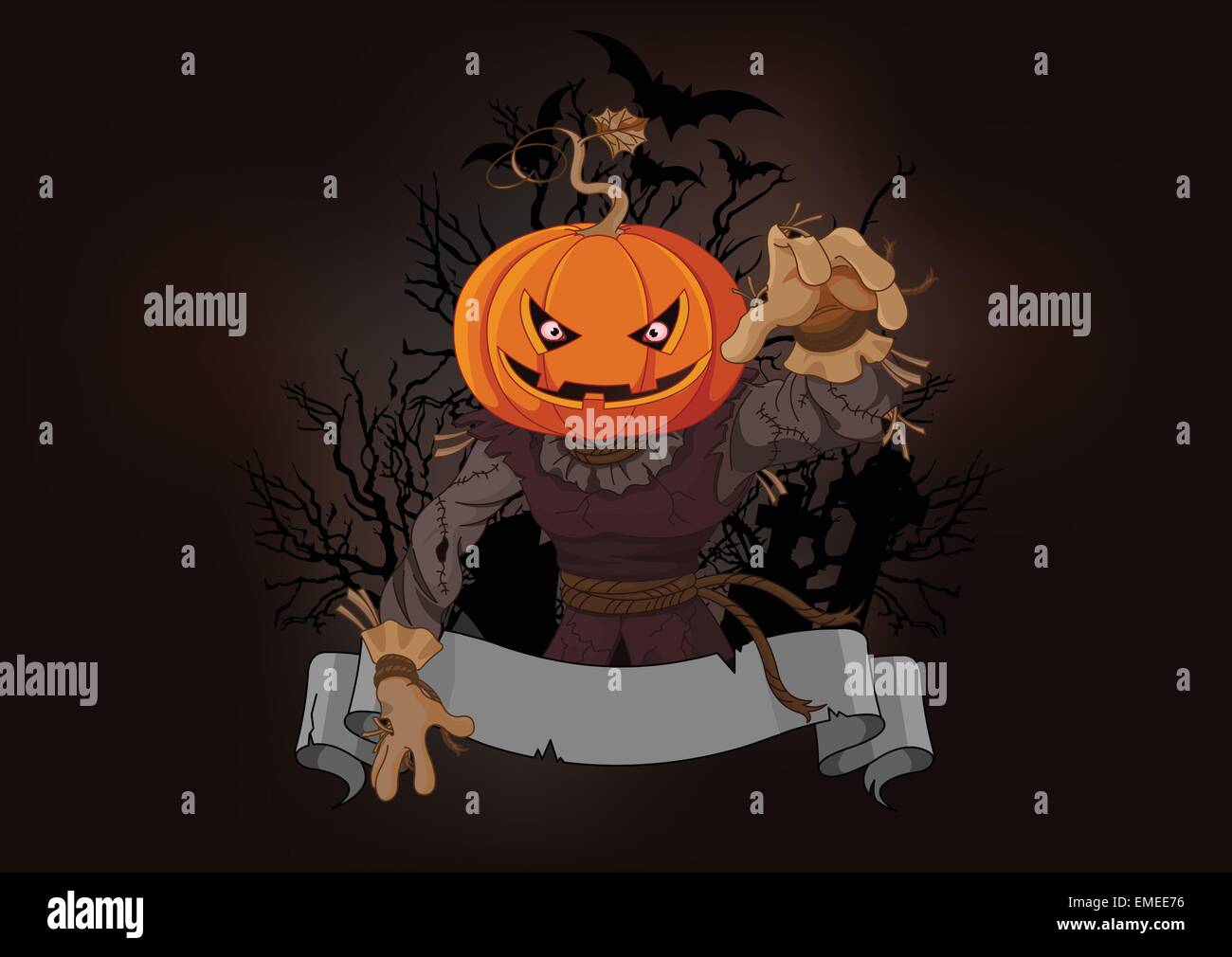 Lo spaventapasseri con una testa di zucca Illustrazione Vettoriale