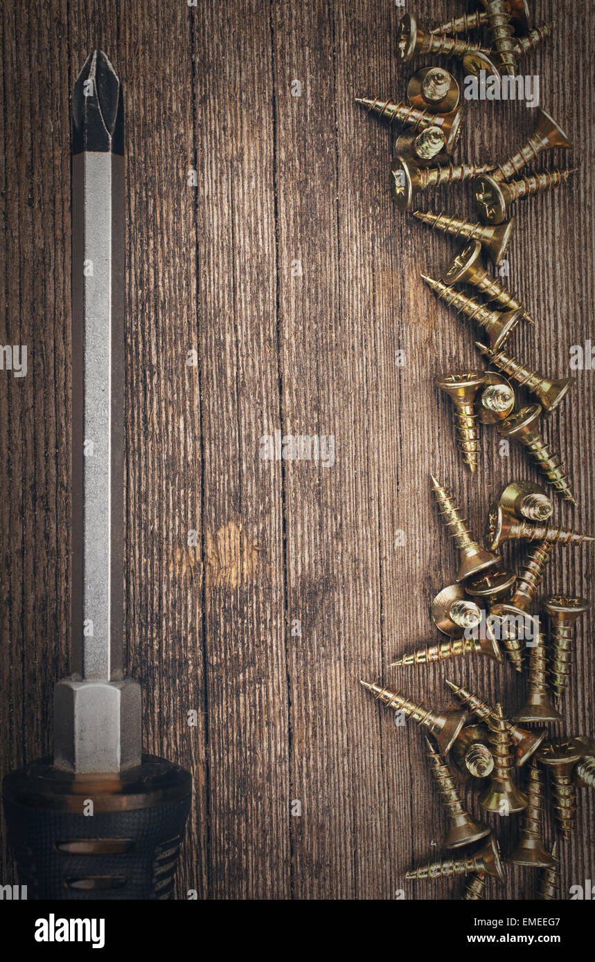 Cacciavite e viti Foto Stock