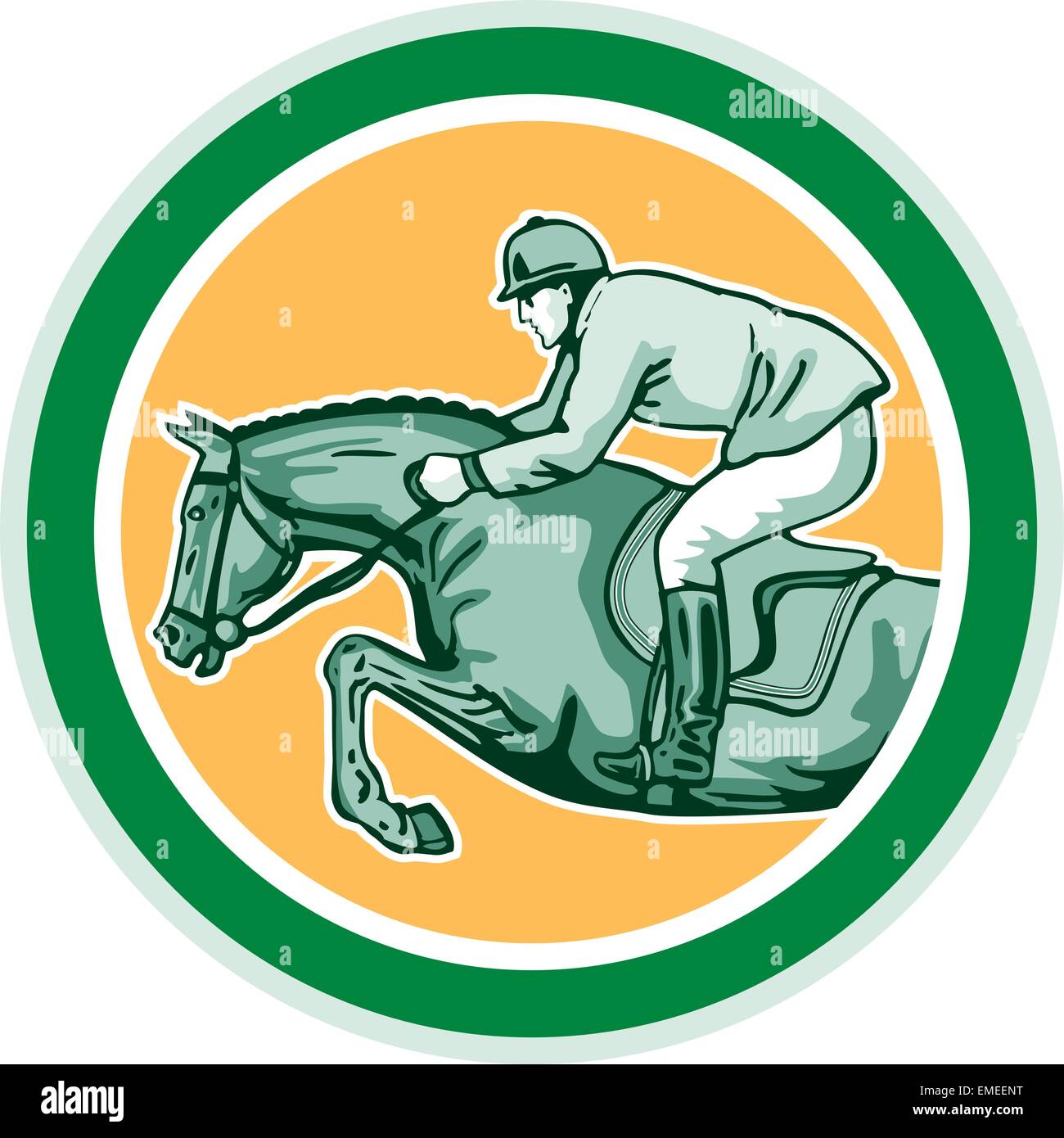 Equestrian Show Jumping lato cerchio retrò Illustrazione Vettoriale