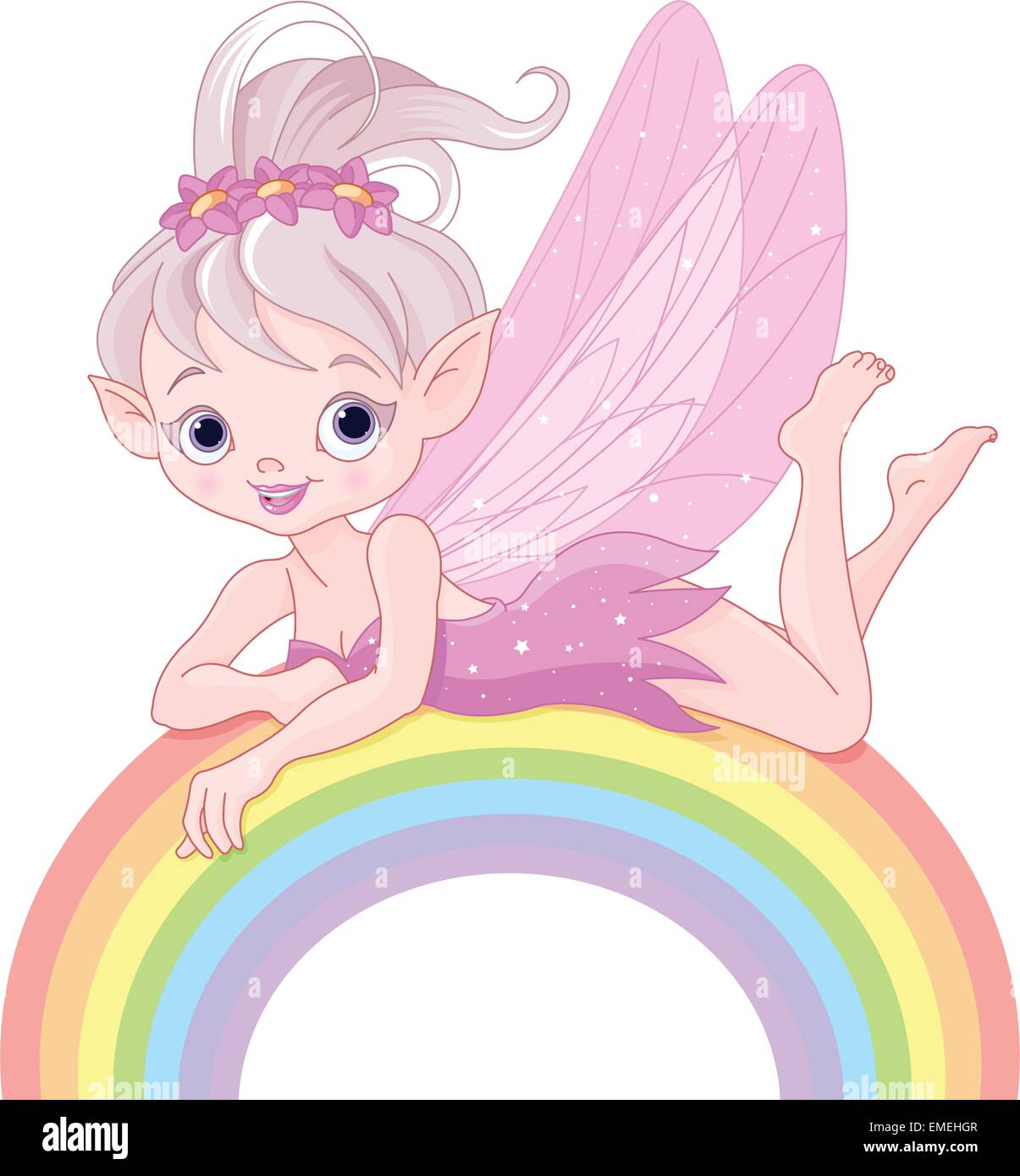 Pixie fairy su rainbow Illustrazione Vettoriale