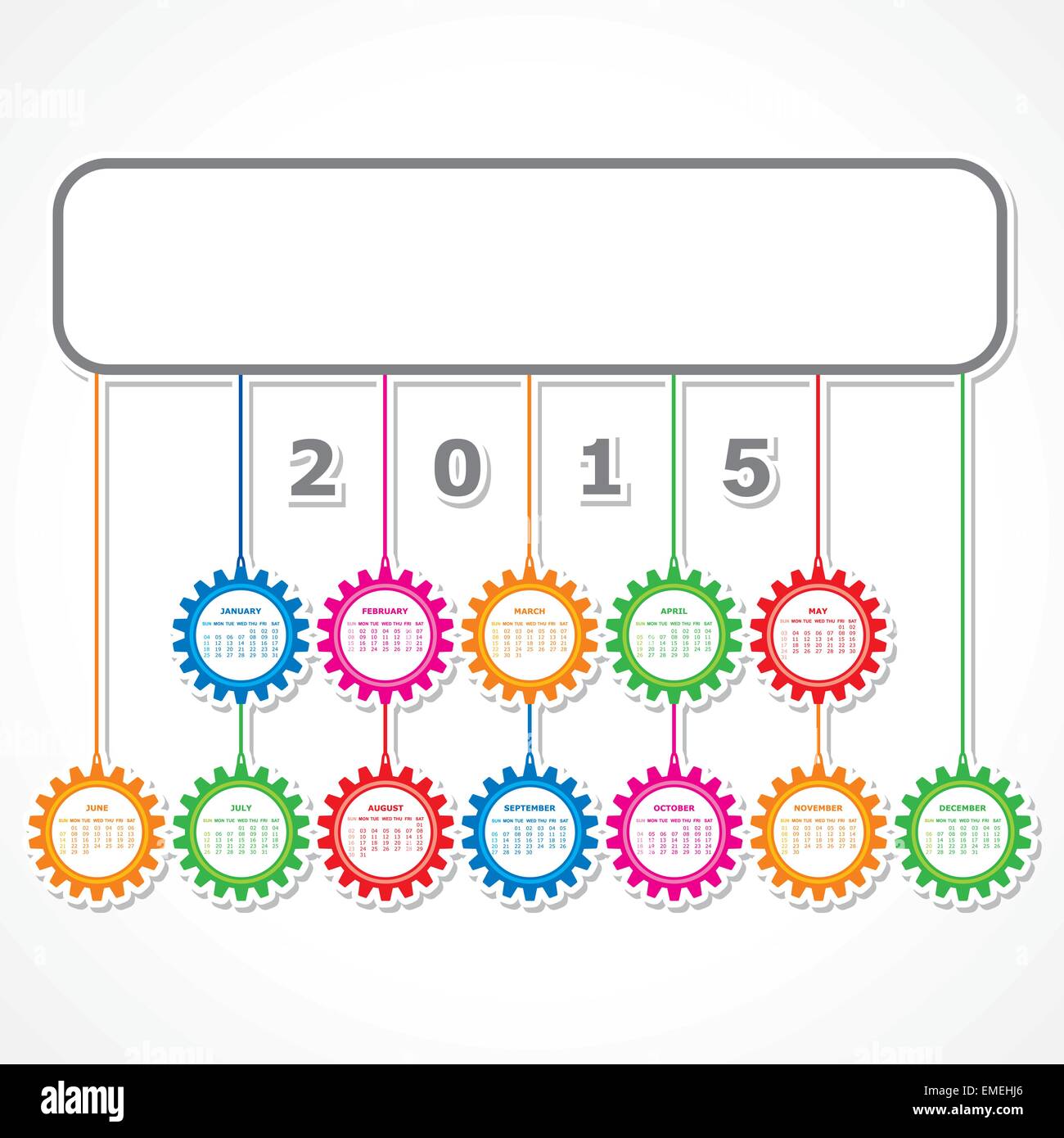 Semplice Calendario 2015 design con colorati appesi ingranaggi vettore di stock Illustrazione Vettoriale