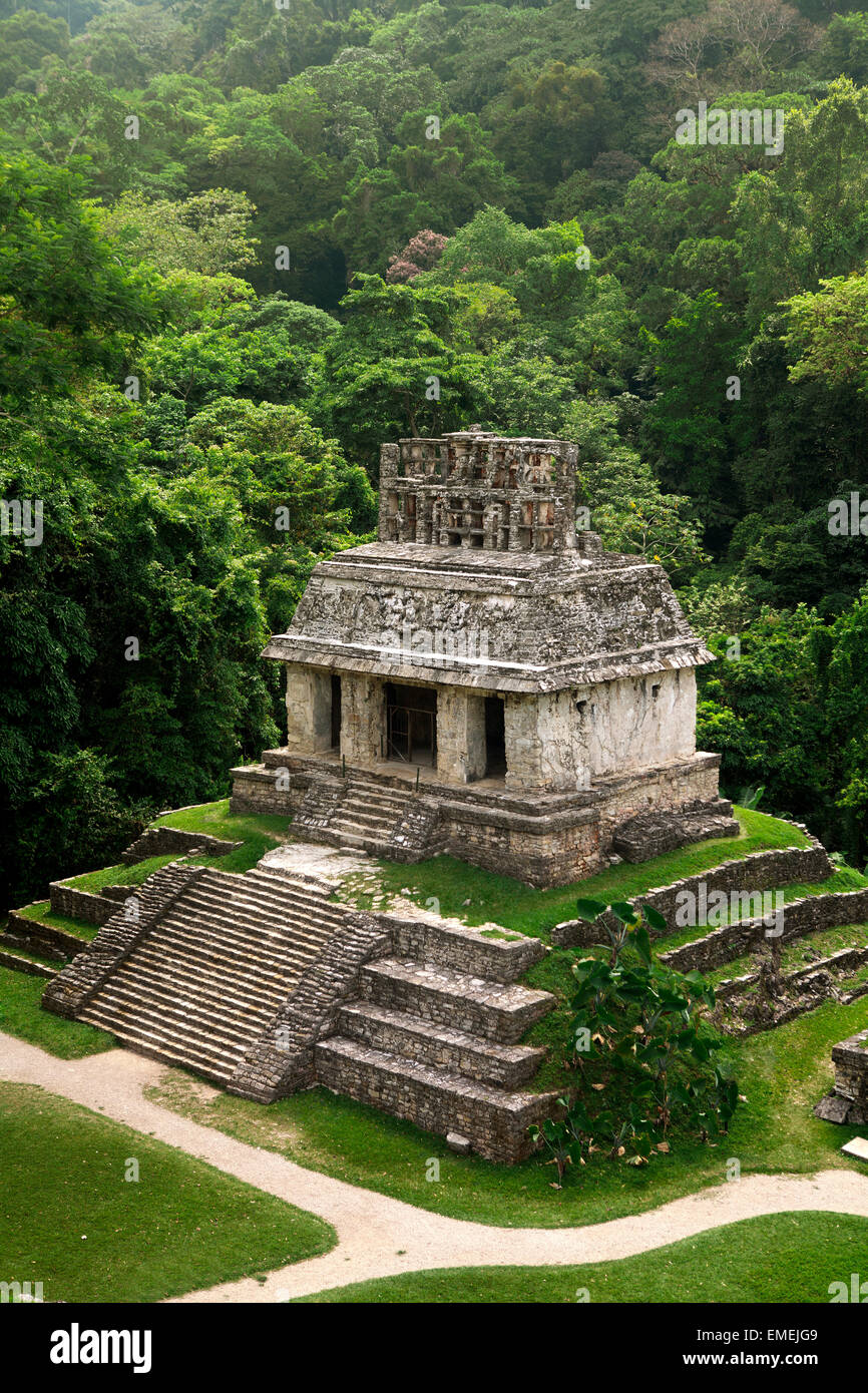 Tempio maya del sole in Palenque/Messico Foto Stock