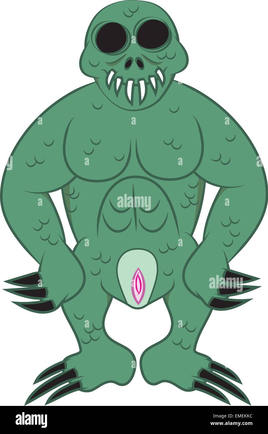 A sangue freddo scaglioso mostro verde Illustrazione Vettoriale