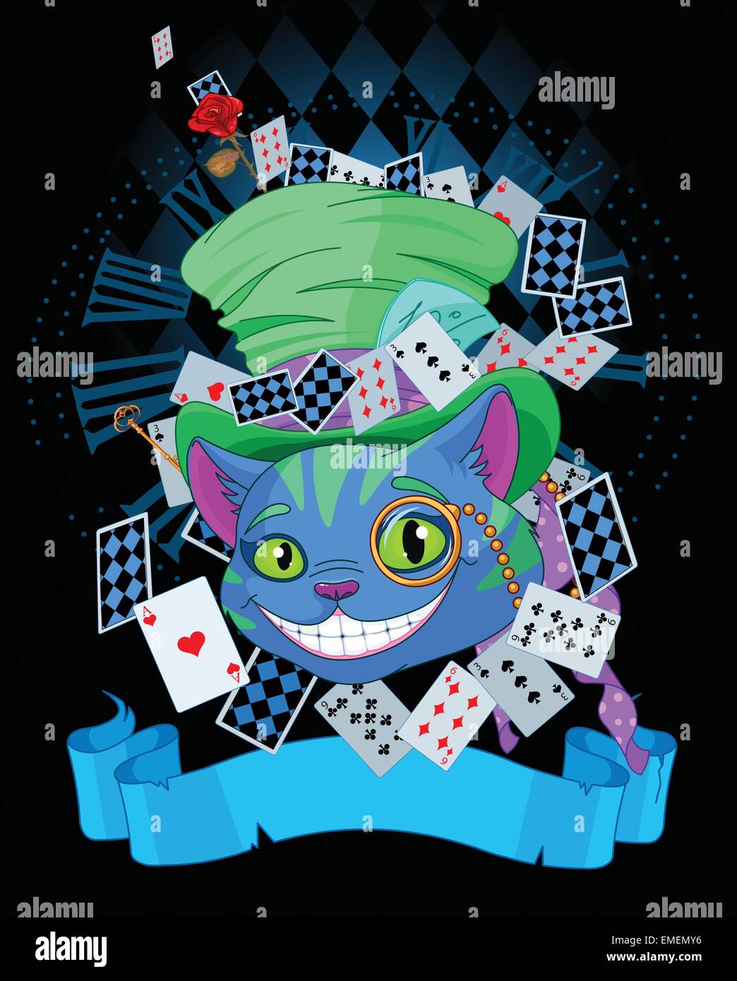 Cheshire cat in Top Hat design Illustrazione Vettoriale