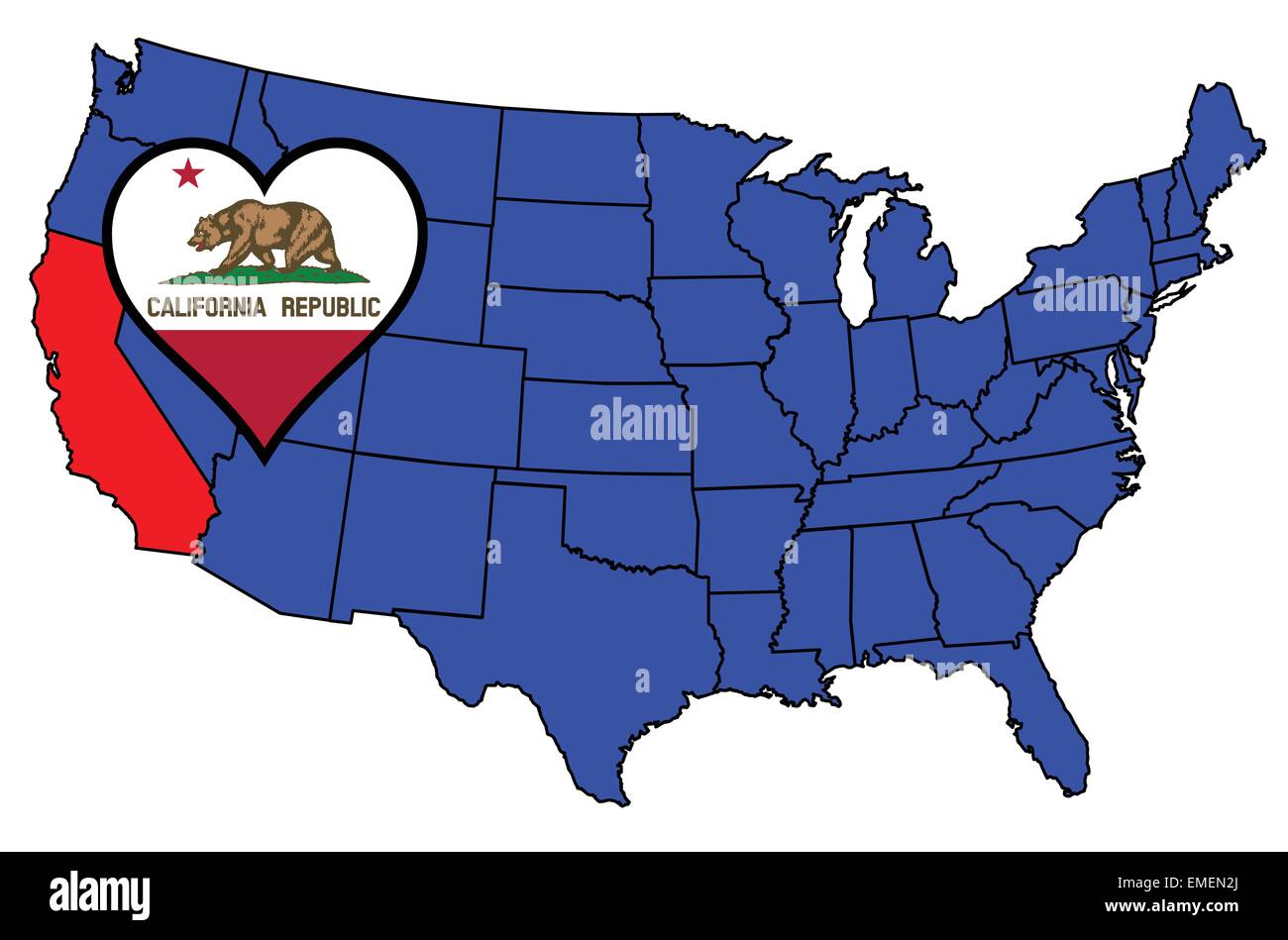 Mappa dello stato della california Immagini Vettoriali Stock
