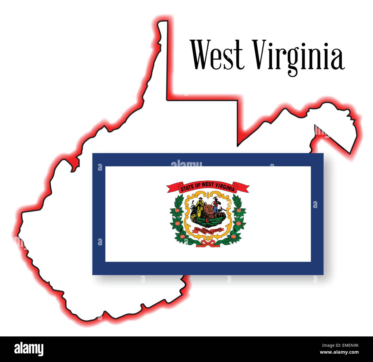 West Virginia mappa dello stato e Flag Illustrazione Vettoriale