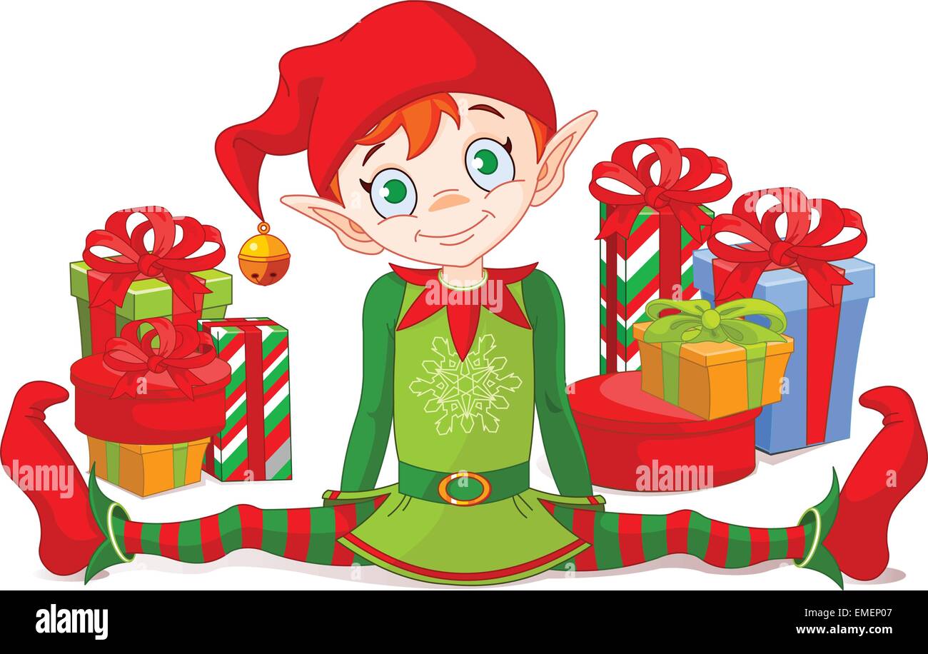 Elf Natale con doni Illustrazione Vettoriale